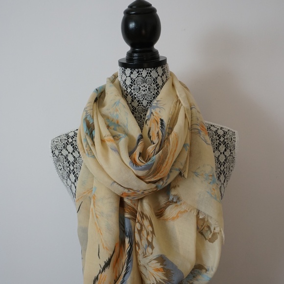 ✨2/$10✨ Cherie Bliss Feather Pattern Fashion Scarf - Picture 2 of 5